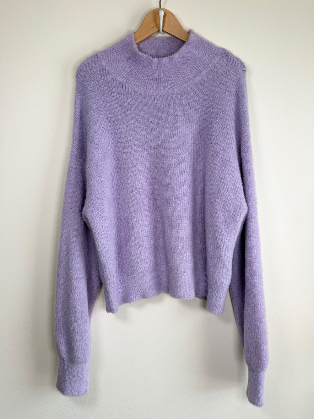 Vigoss Fuzzy Mock Neck Sweater Lavender Knit Pullover Sz XL Soft Cozy Plush